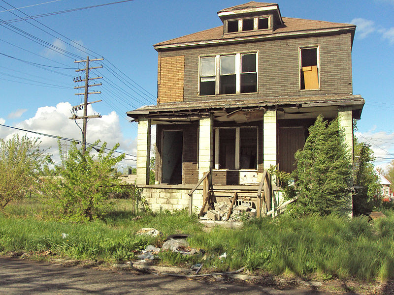 Ville de Détroit (Michigan), maison en ruine, dans un ancien quartier résidentiel